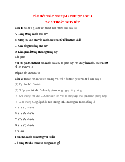 55 câu Trắc nghiệm Sinh học 11 Bài 3 có đáp án 2023: Thoát hơi nước