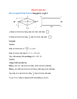 Đúng ghi Đ, sai ghi S: Diện tích hình thoi bằng diện tích hình chữ nhật