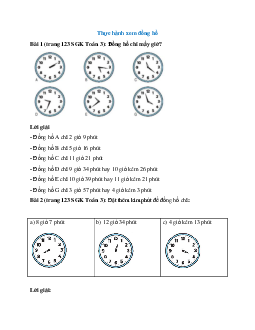 Toán lớp 3 trang 123 Thực hành xem đồng hồ