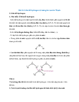 Lý thuyết Liên kết hydrogen và tương tác van der waals (Chân trời sáng tạo 2024) hay, chi tiết | Hóa học 10