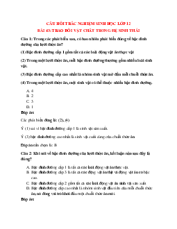 30 câu Trắc nghiệm Sinh học 12 Bài 43 có đáp án 2023: Trao đổi vật chất trong hệ sinh thái