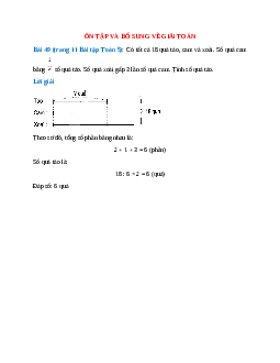 Có tất cả 18 quả táo, cam và xoài. Số quả cam bằng 1/2 số quả táo. Số quả xoài gấp 3 lần số quả cam. Tính số quả táo