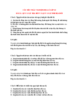 Trắc nghiệm Địa Lí 10 Bài 21 có đáp án: Quy luật địa đới và quy luật phi địa đới