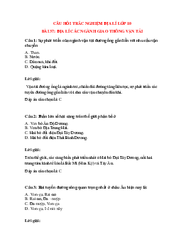 Trắc nghiệm Địa lí 10 Bài 37 có đáp án: Địa lí các ngành giao thông vận tải