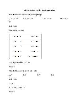 20 câu Trắc nghiệm Bảng nhân 8, bảng chia 8 (Kết nối tri thức) có đáp án 2024 – Toán lớp 3