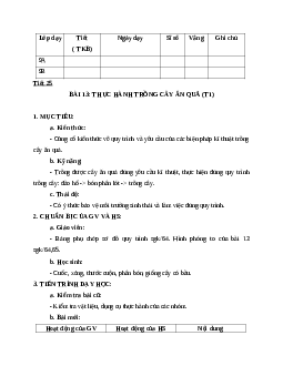 GIÁO ÁN CÔNG NGHỆ 9 BÀI 13: THỰC HÀNH TRỒNG CÂY ĂN QUẢ (T1) MỚI NHẤT - CV5512