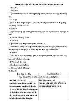 GIÁO ÁN CÔNG NGHỆ 9 BÀI 11: LẮP ĐẶT DÂY DẪN CỦA MẠNG ĐIỆN TRONG NHÀ MỚI NHẤT