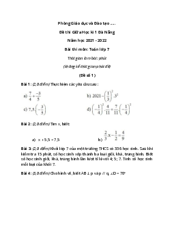 Đề thi Giữa học kì 1 Toán lớp 7 Đà Nẵng năm 2021 (5 đề)