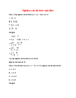 Trắc nghiệm Nghiệm của đa thức một biến có đáp án – Toán lớp 7