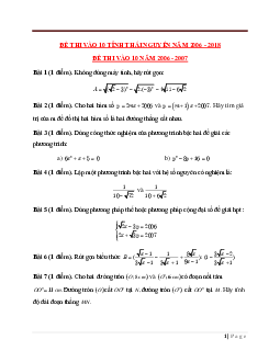 Đề thi vào 10 tỉnh Thái Nguyên từ năm 2006 - 2018