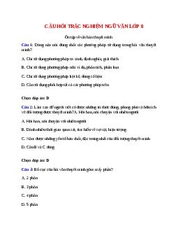 17 câu Trắc nghiệm Ôn tập về văn bản thuyết minh có đáp án 2023 - Ngữ văn 8