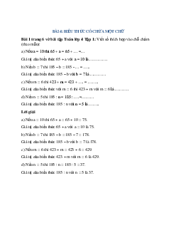 Viết số thích hợp vào chỗ chấm (theo mẫu): Nếu a = 10 thì 65 + a = 65