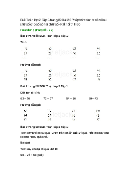 Giải SGK Toán lớp 2 Tập 1 trang 88, 89, 90, 91, 92, 93, 94 Bài 23: Phép trừ (có nhớ) số có hai chữ số cho số có hai chữ số | Kết nối tri thức