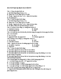 Tuyển chọn 45 câu trắc nghiệm về nguyên tử có chọn lọc