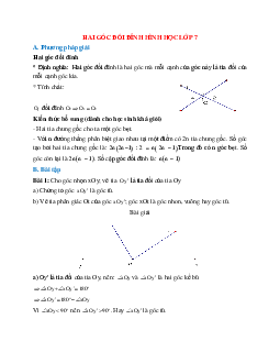 Những bài tập thường gặp về Hai góc đối đỉnh hình học lớp 7 chọn lọc