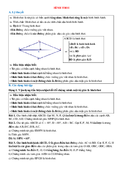 Các dạng bài tập thường gặp về Hình thoi toán lớp 8 chọn lọc