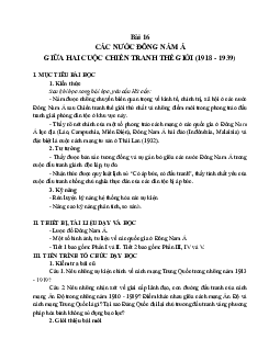 Giáo án Lịch sử 11 Bài 16 Các nước ĐNA giữa hai cuộc chiến tranh thế giới mới nhất
