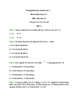 Bộ 4 Đề thi Hóa học 10 Giữa học kì 1 có đáp án