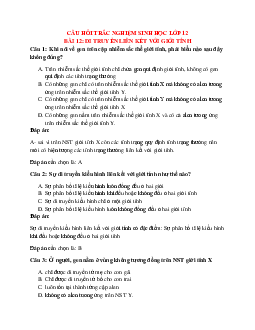 83 câu Trắc nghiệm Sinh học 12 Bài 12 có đáp án 2023: Di truyền liên kết với giới tính và di truyền ngoài nhân