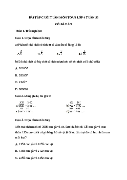 Bài tập cuối tuần môn Toán lớp 4 tuần 35 có đáp án