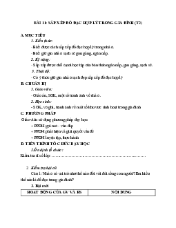 GIÁO ÁN CÔNG NGHỆ 6 BÀI 11: SẮP XẾP ĐỒ ĐẠC HỢP LÝ TRONG GIA ĐÌNH (T2) MỚI NHẤT – CV5512