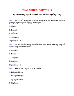 Trắc nghiệm Tại lầu Hoàng Hạc tiễn Mạnh Hạo Nhiên đi Quảng Lăng có đáp án – Ngữ văn lớp 10