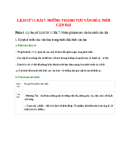 Lý thuyết Lịch Sử 11 Bài 7 (mới 2023 + 40 câu trắc nghiệm): Những thành tựu văn hóa thời cận đại