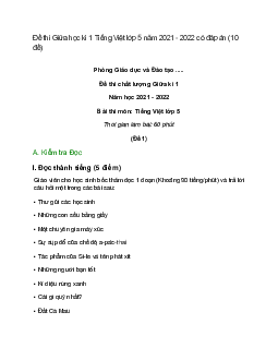 Bộ 10 Đề thi Giữa học kì 1 Tiếng Việt lớp 5 năm 2024 có đáp án