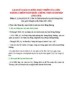 Lý thuyết Lịch Sử 12 Bài 19 (mới 2023 + 40 câu trắc nghiệm): Bước phát triển của cuộc kháng chiến toàn quốc chống thực dân Pháp (1951-1953)