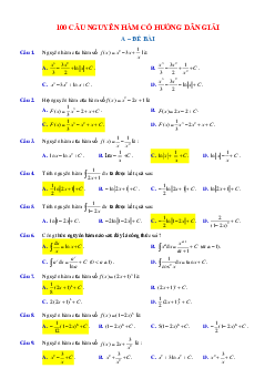 50 Bài tập Nguyên hàm (có đáp án)- Toán 12