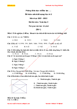 Đề thi Học kì 2 Toán 3 năm 2021 - 2022 có đáp án (10 đề)