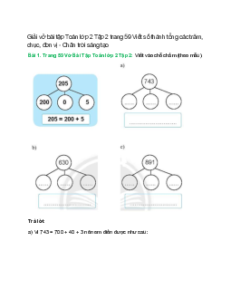 Vở bài tập Toán lớp 2 Tập 2 trang 59: Viết số thành tổng các trăm, chục, đơn vị | Chân trời sáng tạo