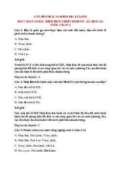 25 câu Trắc nghiệm Địa lí 8 Bài 7 có đáp án 2023: Đặc điểm phát triển kinh tế - Xã hội các nước châu Á