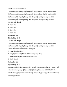 20 câu Trắc nghiệm Phản ứng hóa học và enthalpy (Cánh diều 2024) có đáp án – Hóa học lớp 10