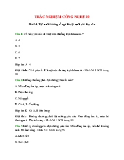 Trắc nghiệm Công nghệ 10 Bài 34 có đáp án: Tạo môi trường sống cho vật nuôi và thủy sản