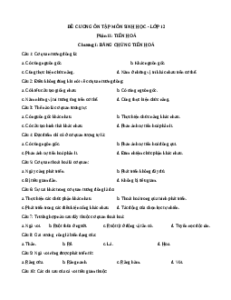 Đề cương ôn tập Sinh học 12 chương 1: Bằng chứng tiến hóa