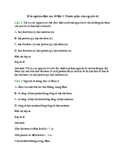 20 câu Trắc nghiệm Thành phần của nguyên tử (Cánh diều 2024) có đáp án – Hóa học lớp 10