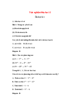 16 câu Trắc nghiệm Ôn học kì 1 có đáp án 2023 – Hóa học lớp 12