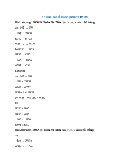 Toán lớp 3 trang 100 So sánh các số trong phạm vi 10 000