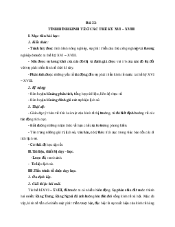 Giáo án Lịch sử 10 Bài 22 Tình hình kinh tế ở các thế kỉ XVI-XVIII mới nhất