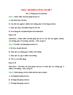 Trắc nghiệm Công nghệ 7 Bài 13 có đáp án: Phòng trừ sâu, bệnh hại