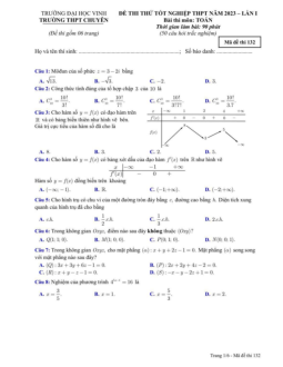 Đề thi thử Toán trường THPT chuyên ĐH Vinh có đáp án năm 2023