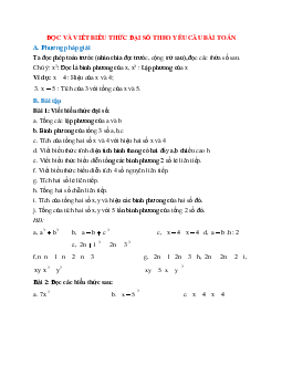 Lý thuyết và bài tập về đọc và viết biểu thức đại số theo yêu cầu bài toán chọn lọc