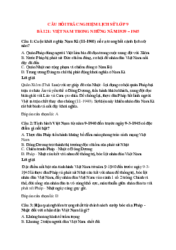 35 câu Trắc nghiệm Lịch sử 9 Bài 21 có đáp án 2023: Việt Nam năm 1939-1945