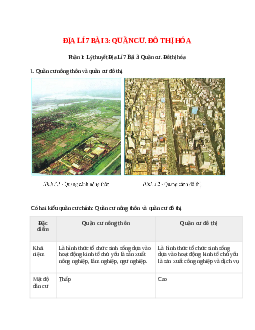 Địa Lí 7 Bài 3 (Lý thuyết và trắc nghiệm): Quần cư. Đô thị hóa