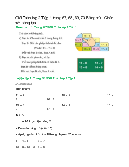 Giải SGK Toán lớp 2 Tập 1 trang 67, 68, 69, 70: Bảng trừ | Chân trời sáng tạo