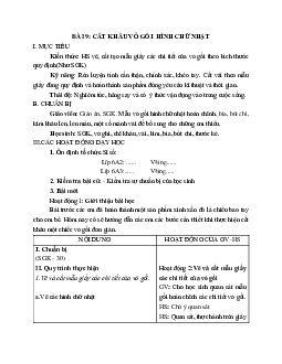 GIÁO ÁN CÔNG NGHỆ 6 BÀI 9: CẮT KHÂU VỎ GỐI  HÌNH CHỮ NHẬT (T1) MỚI NHẤT – CV5512