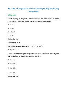 20 câu Trắc nghiệm Diện tích xung quanh và thể tích của hình lăng trụ đứng tam giác, lăng trụ đứng tứ giác (Chân trời sáng tạo) có đáp án 2024 – Toán lớp 7