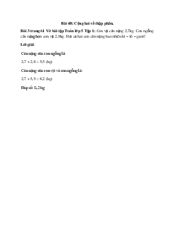 Con vịt cân nặng 2,7kg. Con ngỗng cân nặng hơn con vịt 2,8kg