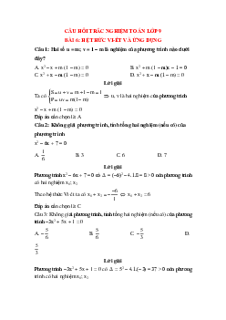 40 câu Trắc nghiệm Hệ thức Vi-ét và ứng dụng có đáp án 2023 – Toán lớp 9